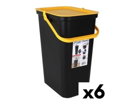 Cubo de Basura para Reciclaje TONTARELLI Moda 24 L Amarillo Negro (6 Unidades)