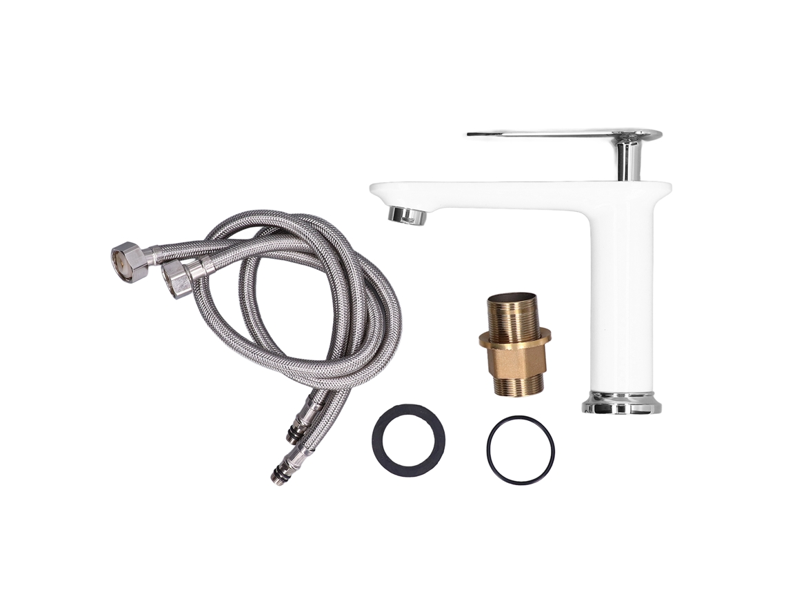 Grifo para lavabo de baño de latón de una vía, blanco y plateado, G1/2"