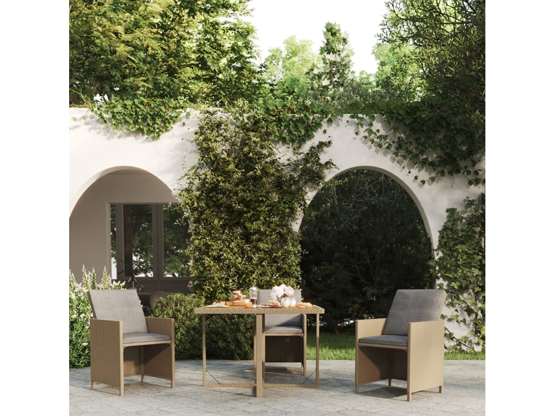 Mesa de jardín LOVELY HOME para cenar de mimbre y madera maciza de acacia en color beige (109 x 107 x 74 cm)