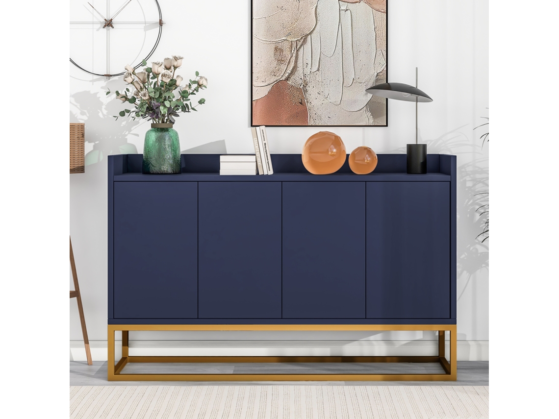 Aparador buffet moderno y minimalista de 4 puertas sin tiradores para comedor, salón y cocina (azul marino)