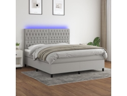 Cama Box Spring Colchón Y Luces Led Tela Gris Claro 160x200 Cm
