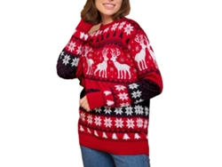 Suéter de Natal Rebe-jersey com estampa de veados e flocos de neve, manga comprida, gola redonda, tricô quente, vermelho, tamanho M feminino.
