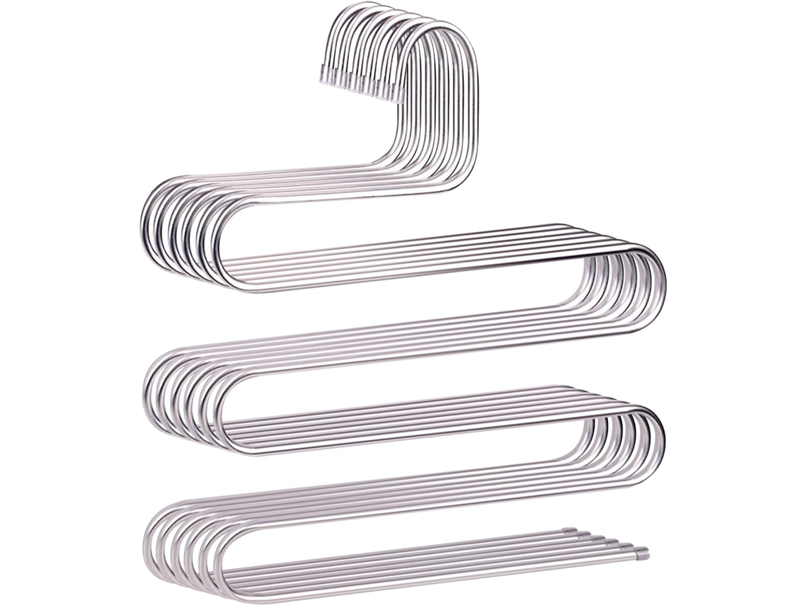 Percha antideslizante para pantalones en forma de S, de acero inoxidable, organizador de armario (paquete de 6)