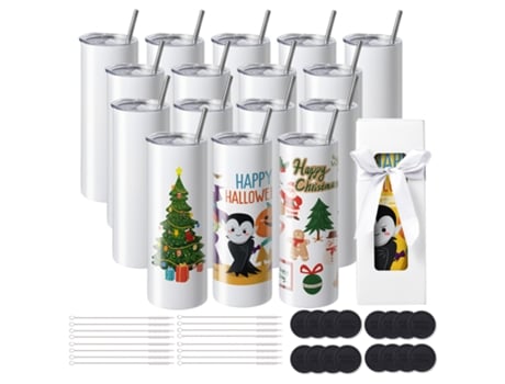 VEVOR Paquete de 16 vasos de sublimación rectos a granel en blanco 20 oz de acero inoxidable blanco