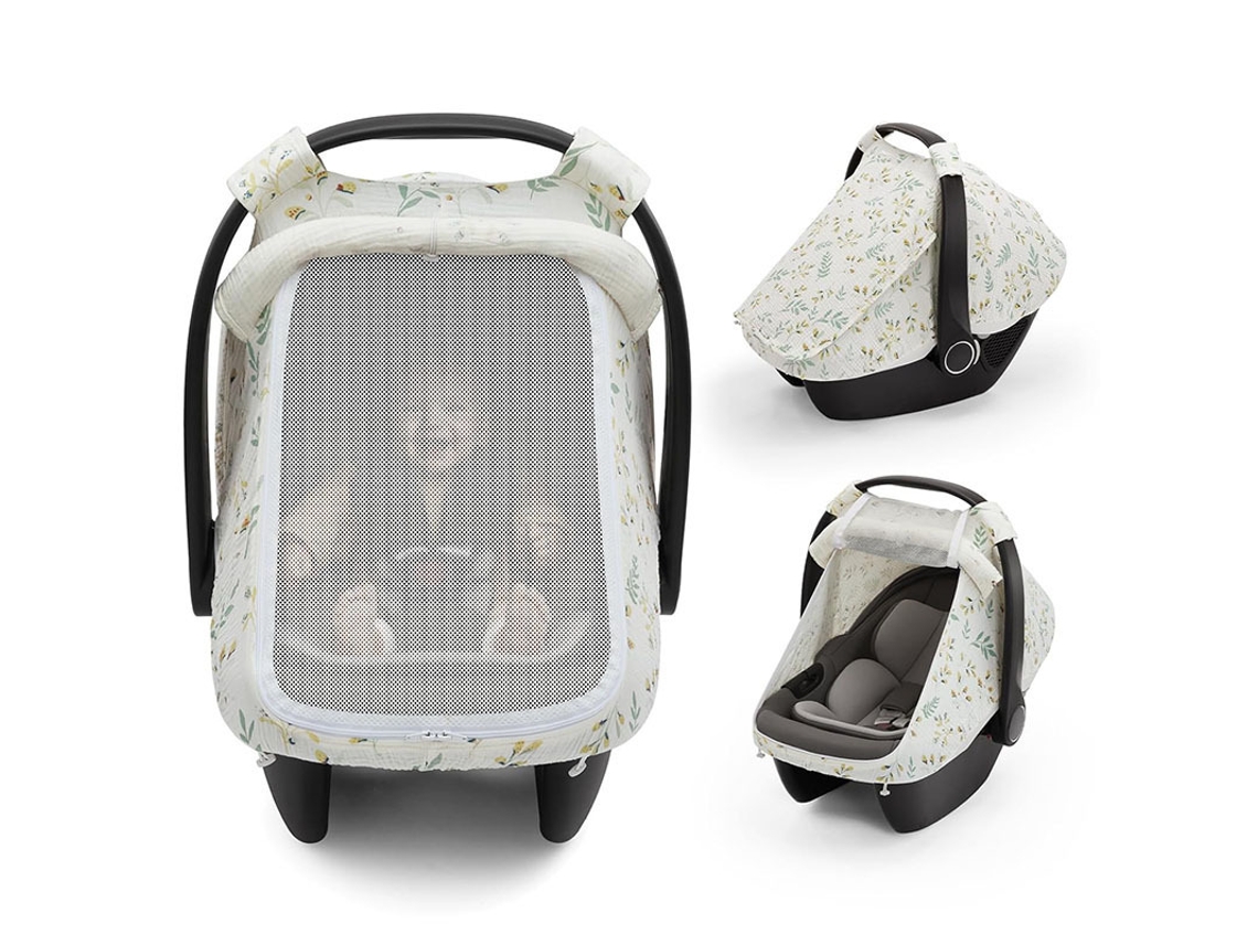 Funda para asiento de coche de bebé Chrui Summer con ventana de malla grande y capota transpirable (blanco roto)