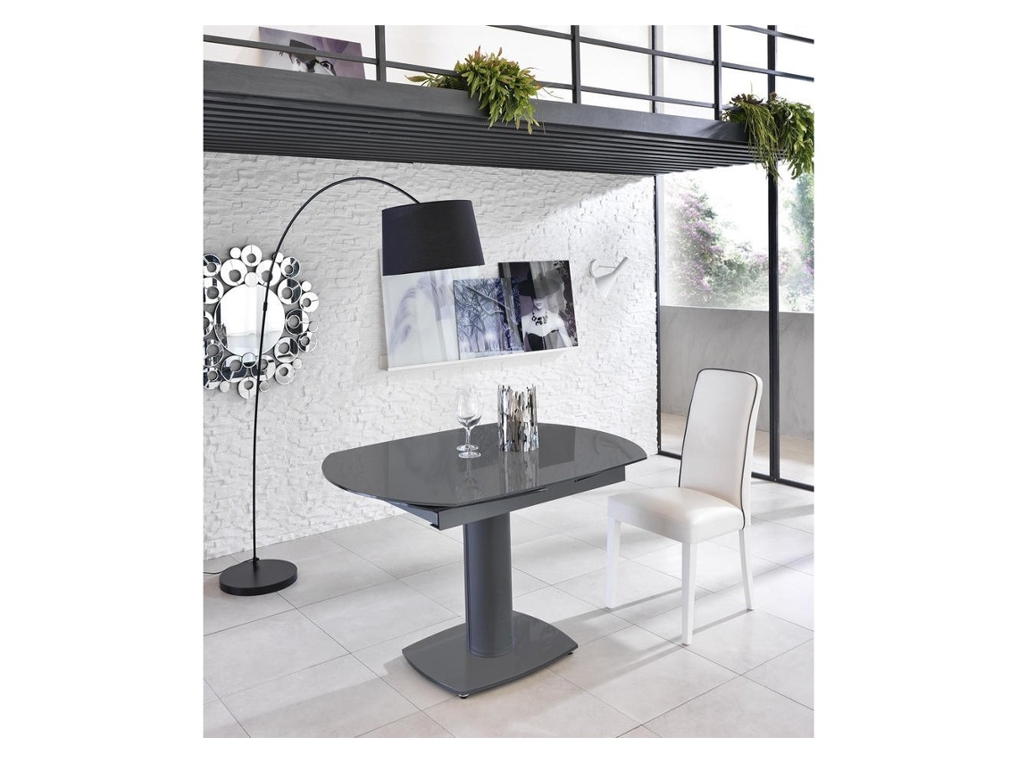 Mesa Extensible Kyoto en Vidrio Templado Gris Hasta 180Cm SOLOLED