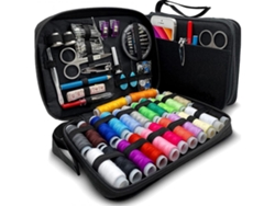 Kit de costura de viaje compacto con aguja, hilo, tijeras y otros elementos de parcheo de emergencia.