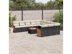 Conjunto de sofá de jardín de 12 piezas con cojines en mimbre sintético negro de DKD Home Decor