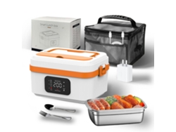 Fiambrera Eléctrica Inalámbrica De 1 L, Recargable Y Calentable Con Temporizador (Blanco Y Naranja) DIGITALLAB