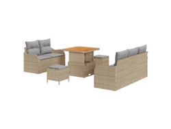 Conjunto de sofá de jardín Vidaxl de 8 piezas con cojines, ratán polimérico beige, mimbre beige acacia, PE