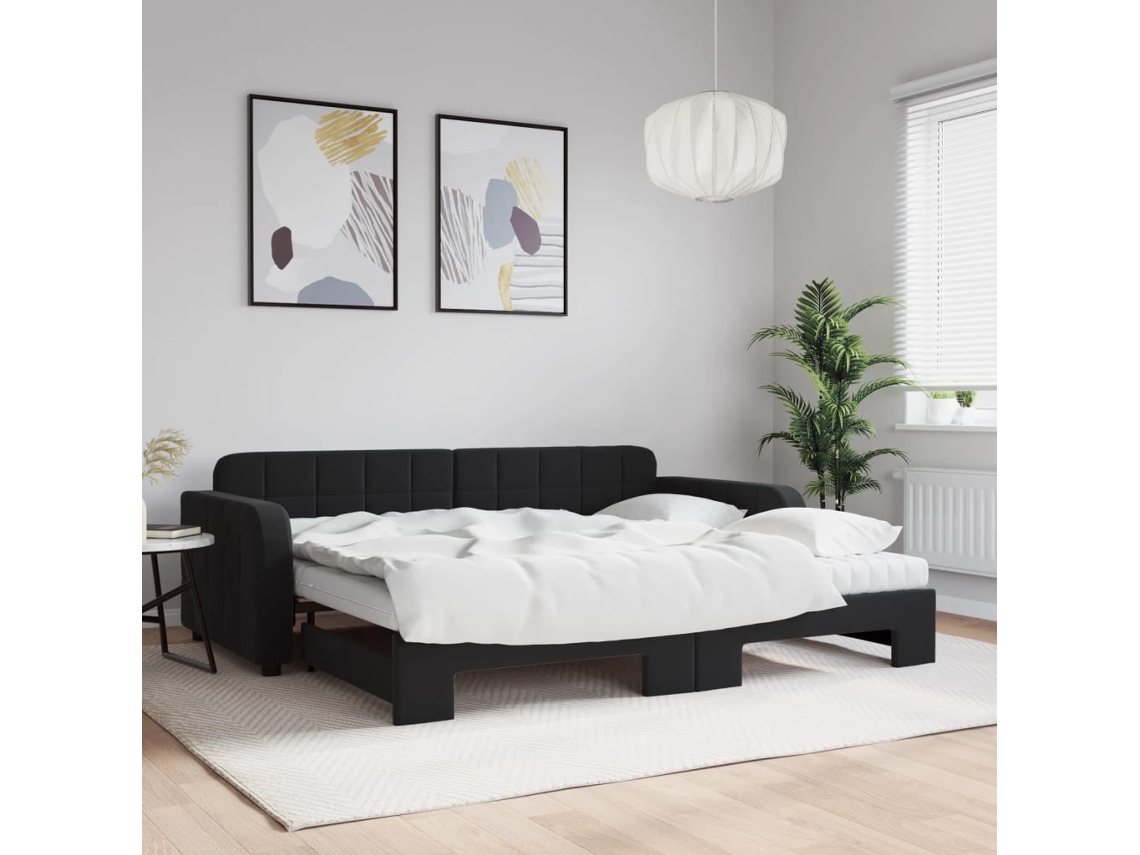 Sofá Cama Nido Con Colchón Terciopelo Negro 90x200 Cm
