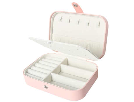 Cajas organizadoras de joyas de viaje de 2 capas para mujeres soporte portátil de almacenamiento de joyas de cuero PU 16*11*5 cm rosa ZMDECQNA