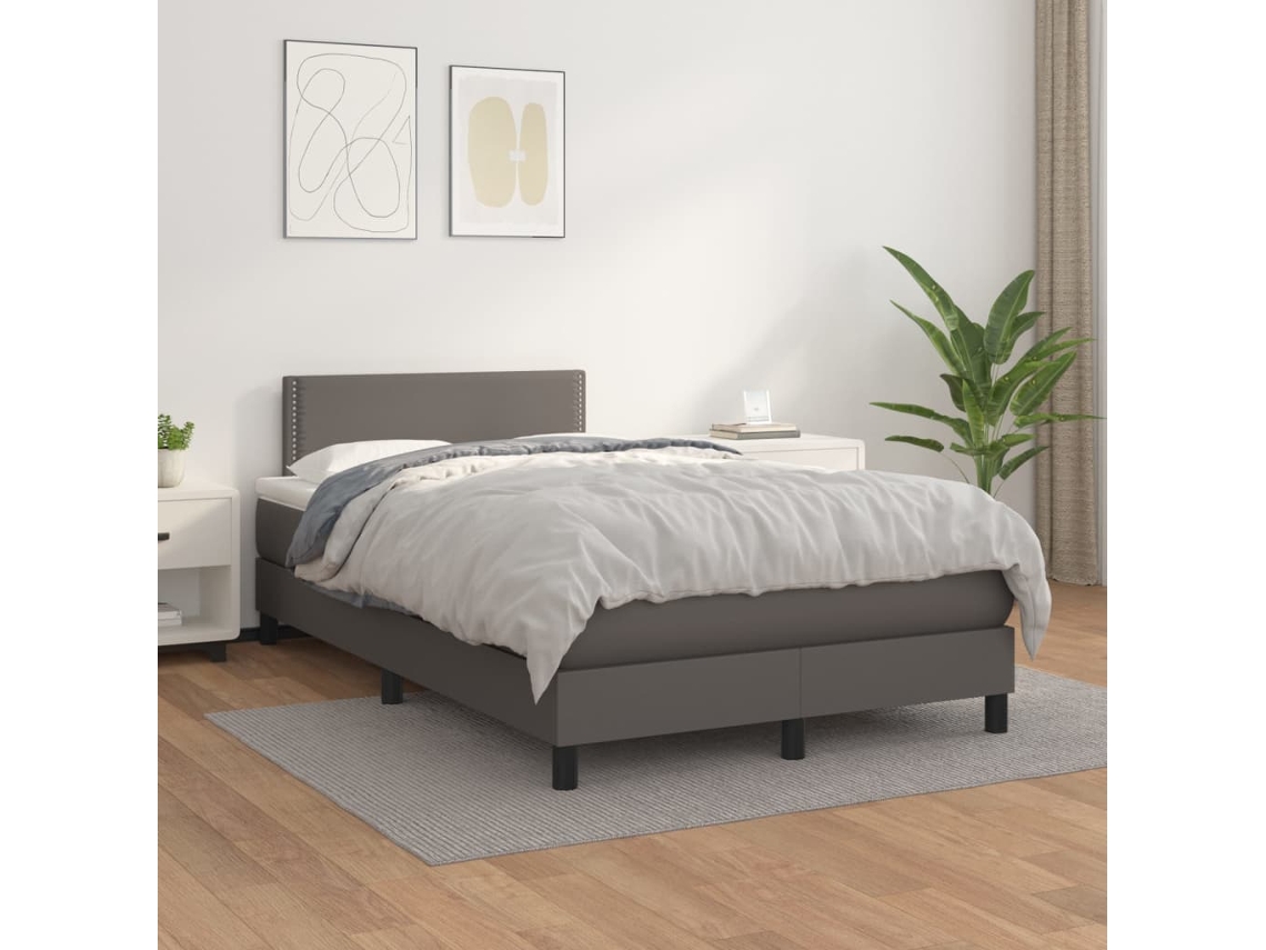 Cama Box Spring Con Colchón Cuero Sintético Gris 120x200 Cm