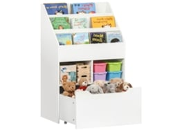 Librería Infantil Con 3 Nichos, 2 Compartimentos, Cajón Y Ruedas, 60x29,9x90 Cm, Blanca.