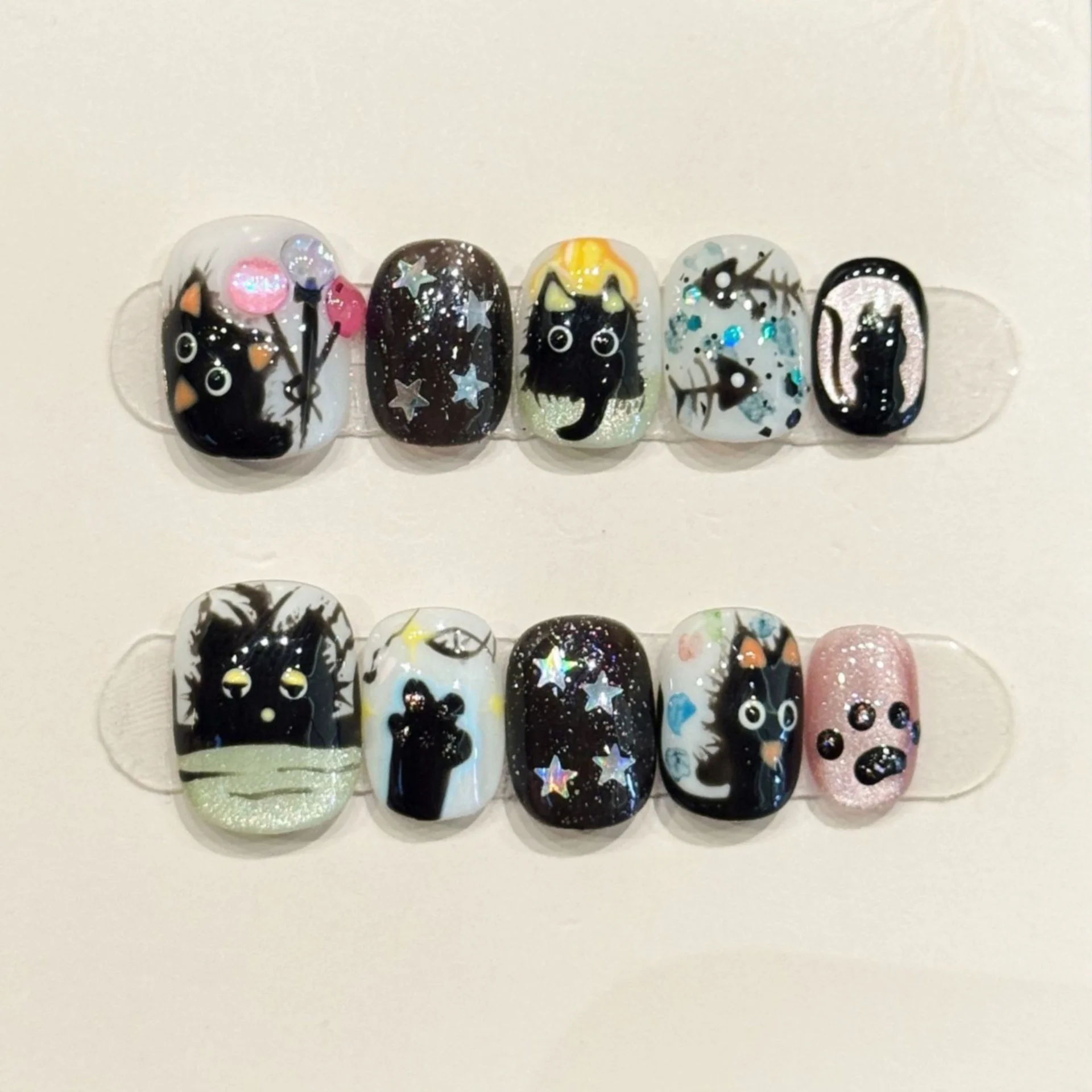 (3242-m) 10 Pegatinas De Uñas Postizas Hechas A Mano, Tipo De Presión.