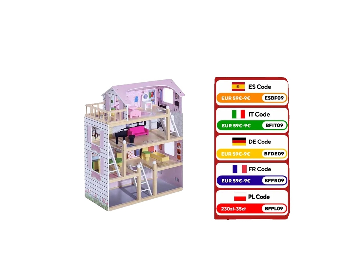 Casa de muñecas, material de madera, dimensiones 60x30x80 cm, 13 accesorios incluidos, apta para niñas, construcción duradera.