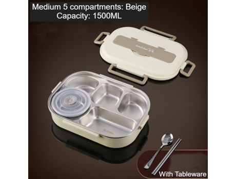 Fiambrera Bento Antigoteo para Adultos-Beige cinco rejillas 1500ml (vajilla y tazón de sopa)-1500ml LUUCOZK