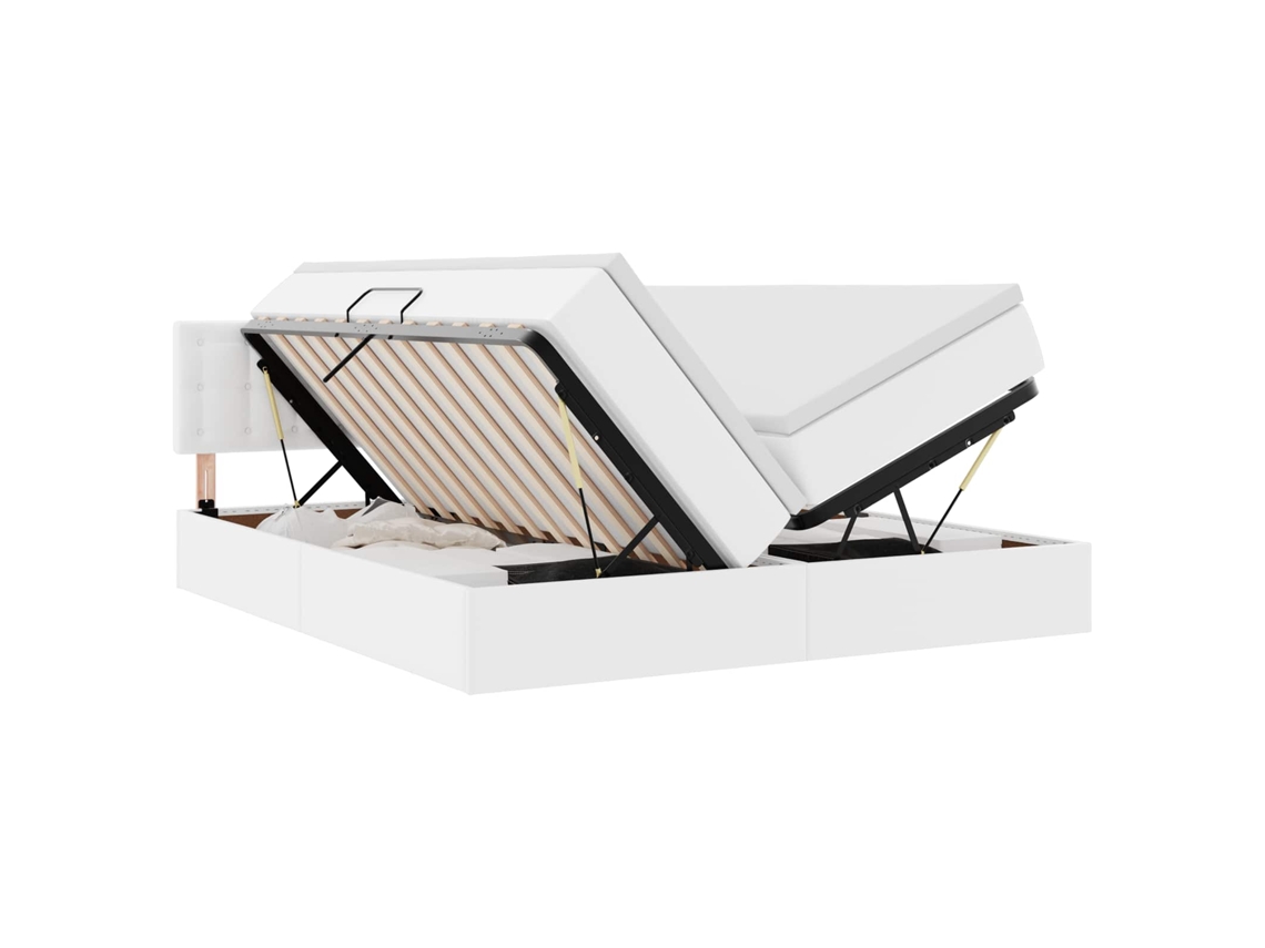 Syfax™ Cama Con Almacenamiento Y Led Puro 180 X 200 Cm Cuero Sintético