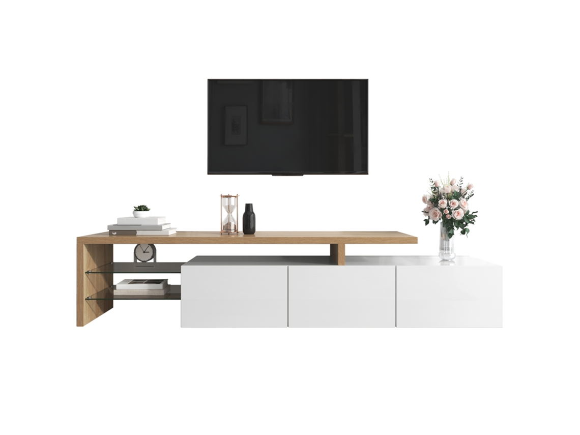 Muebles Blancos Brillantes, Madera, Vidrio, Led, Almacenamiento Elegante