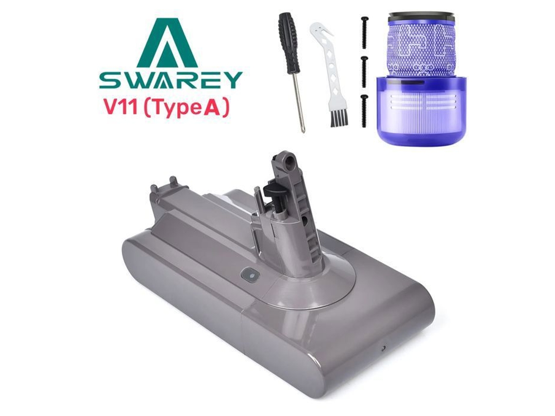 Batería Swarey para aspiradora Dyson V11 Series (6000 mAh, 25,2 V, 2 elementos de posfiltro y 1 filtro de carbón activado)
