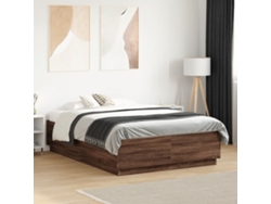 Estructura Cama Con Luces Led Madera Marrón Roble 120x190 Cm