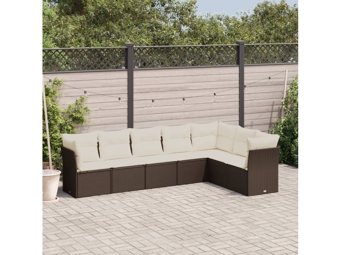 Conjunto de sofá de jardín de 7 piezas con cojines de mimbre sintético marrón de DKD Home Decor
