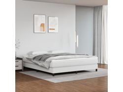 Cama Box Spring Con Colchón Cuero Sintético Blanco 160x200 Cm
