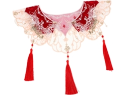 Elegante Bufanda Retro Con Cuello Falso Bordado Y Flecos, Accesorio Extraíble Para Fiestas Y Bailes.