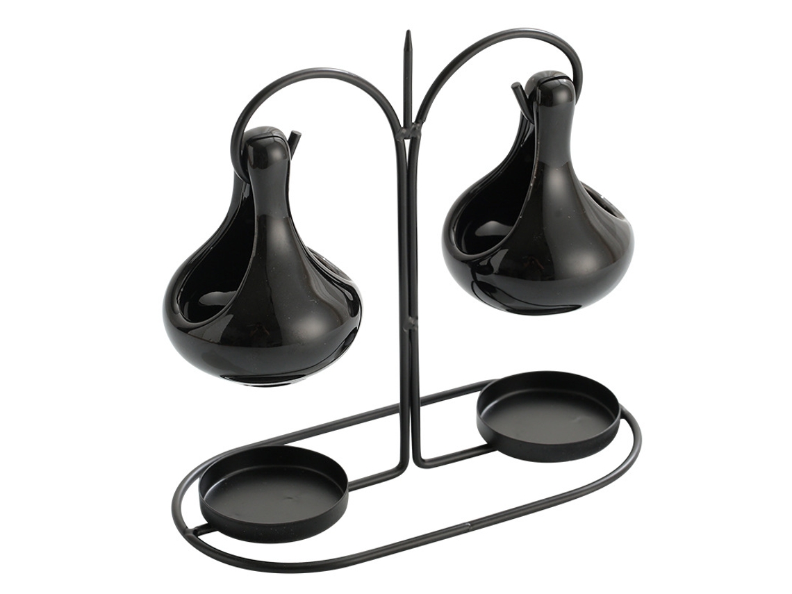 Difusor de aceites esenciales negro con doble quemador para colgar, difusor y portavelas. Mdug (Aceites esenciales y velas no incluidos).