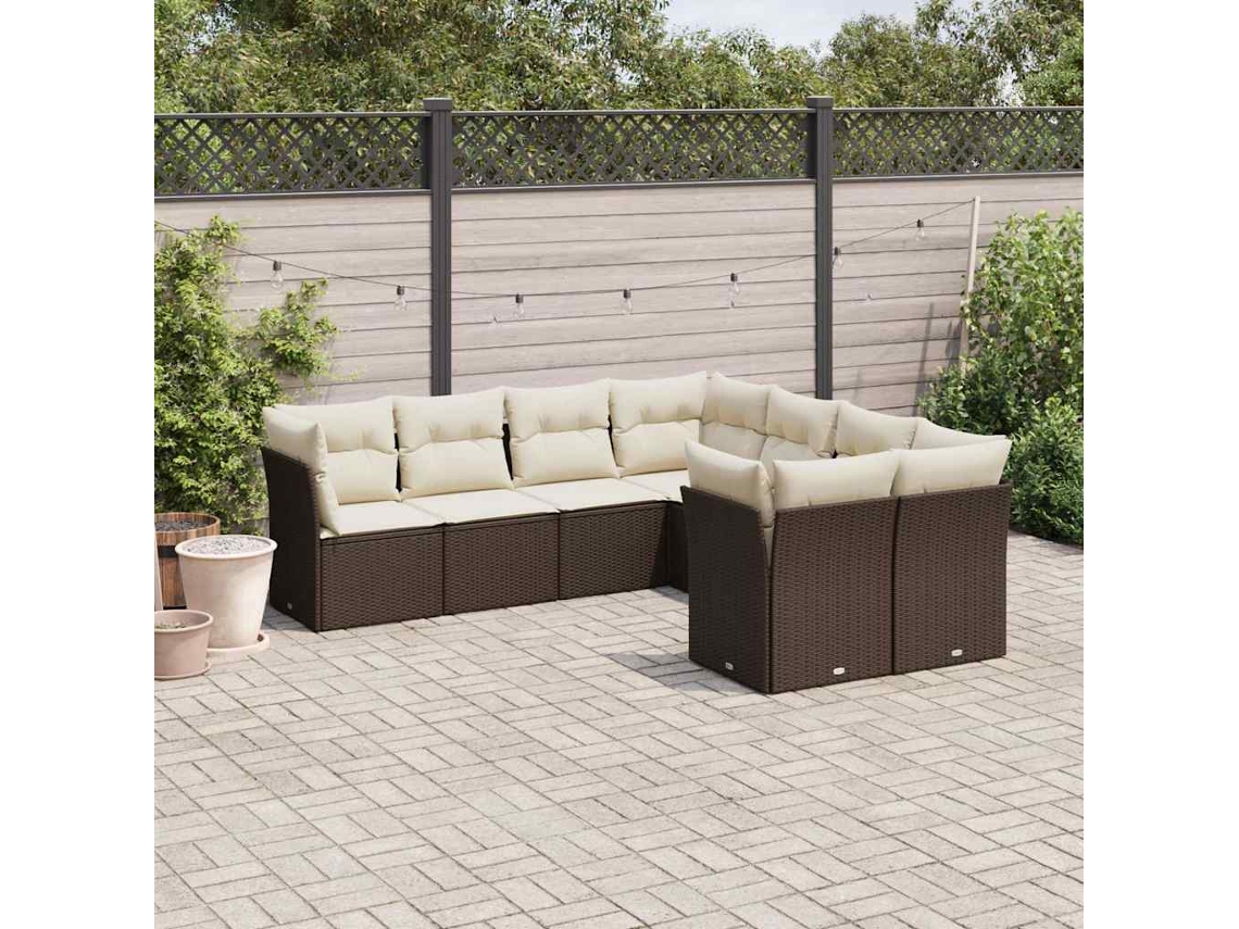 Conjunto de sofás de jardín con cojines de mimbre marrón, Dkd Home Decor