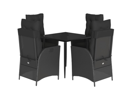 Conjunto 5 de muebles jardín VIDAXL con cojines ratán sintético negro