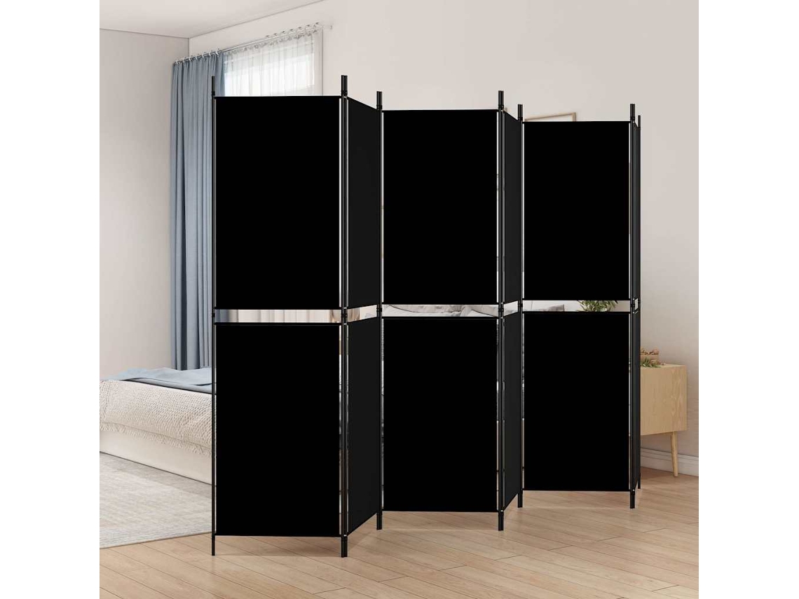 Biombo Divisor | Biombo Separador | Separador De Ambientes De 6 Paneles De Tela Negro 300x180 Cm