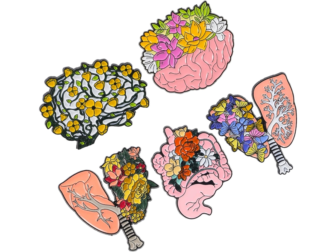 Conjunto De 5 Broches De Esmalte Com Motivos Anatômicos, Alfinetes Decorativos Para Roupas, Bolsas E Acessórios.