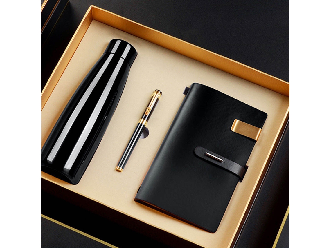 Set de regalo corporativo, negro degradado, alta calidad. Sfushos (taza térmica digital con espejo, bolígrafo y libreta).