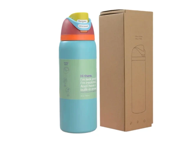Botella térmica de acero inoxidable con pajita, 946 ml (32 oz), botella de agua deportiva fabricada en acero inoxidable 304.
