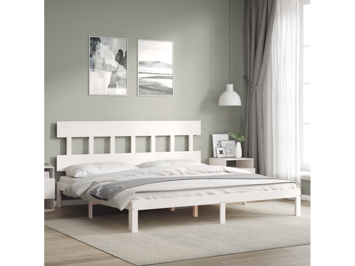 Estructura De Cama Sin Colchón Madera Maciza Blanca 200x200 Cm