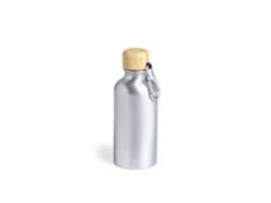 Botella de aluminio de 400 ml con tapa de bambú y mosquetón