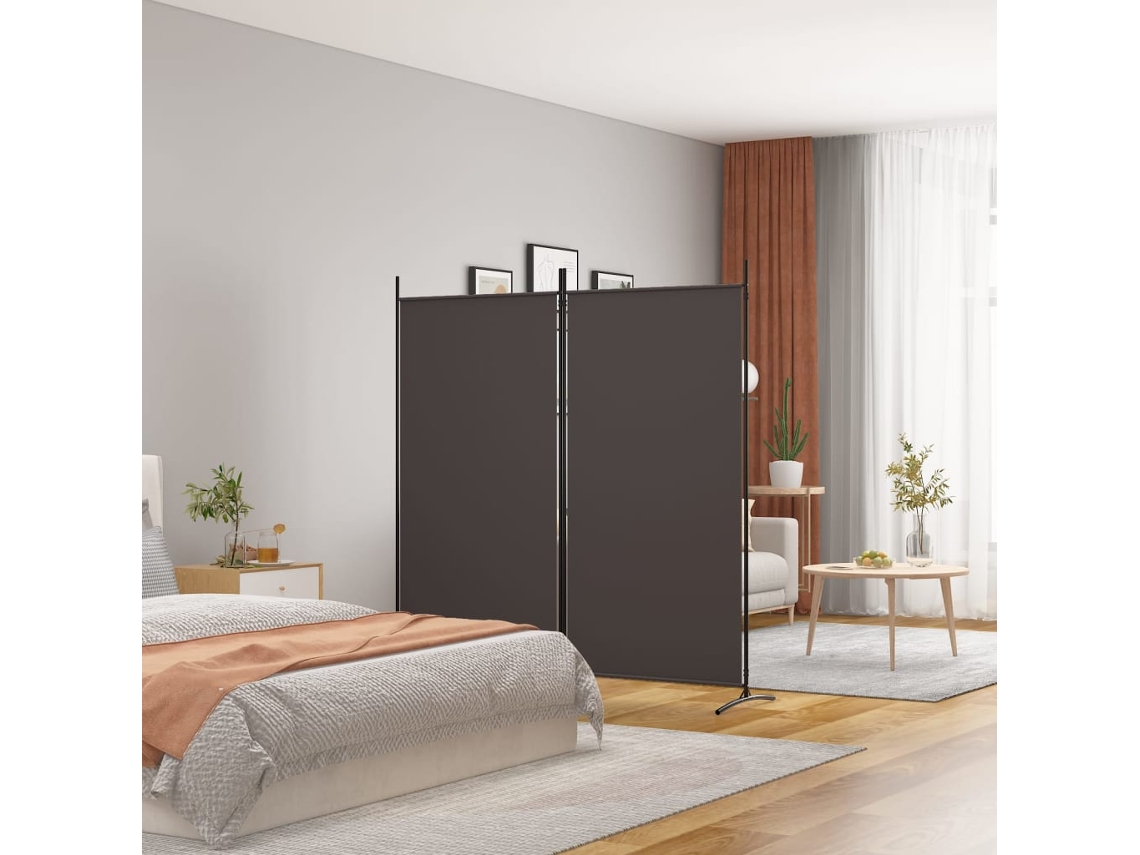 Biombo divisor de 2 paneles de tela marrón 175x180 cm