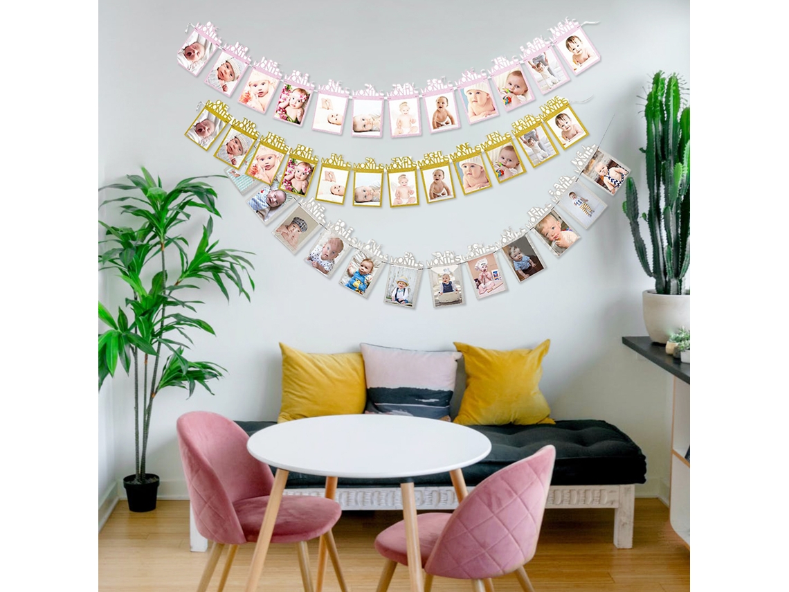 Letreiro De Fotos Bebê 16.4ft Para Exibição De Crescimento 1-12 Meses Decorativo Para Festa De Aniversário