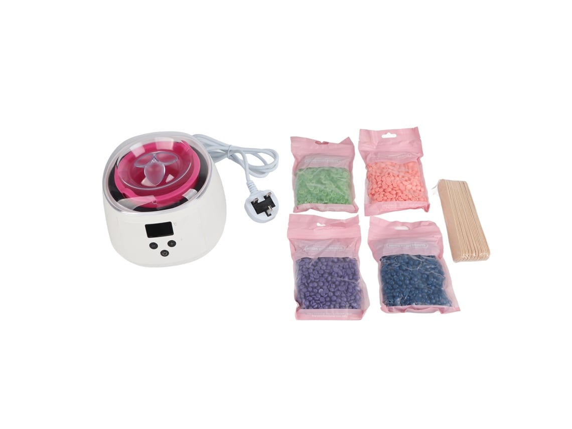 Kit Depilación Cera Caliente Máquina De Cera Blanca Con 4 Bolsas De Cera Dura Para Piernas Rostro 100‑240v Plug Uk