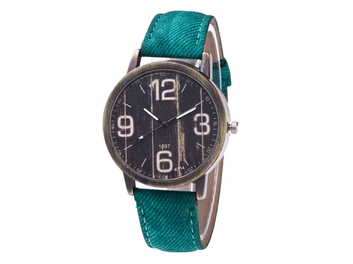 Reloj De Pulsera De Cuarzo Con Correa De Jean Estilo Retro Punk Unisex Zhoulianfa (verde)