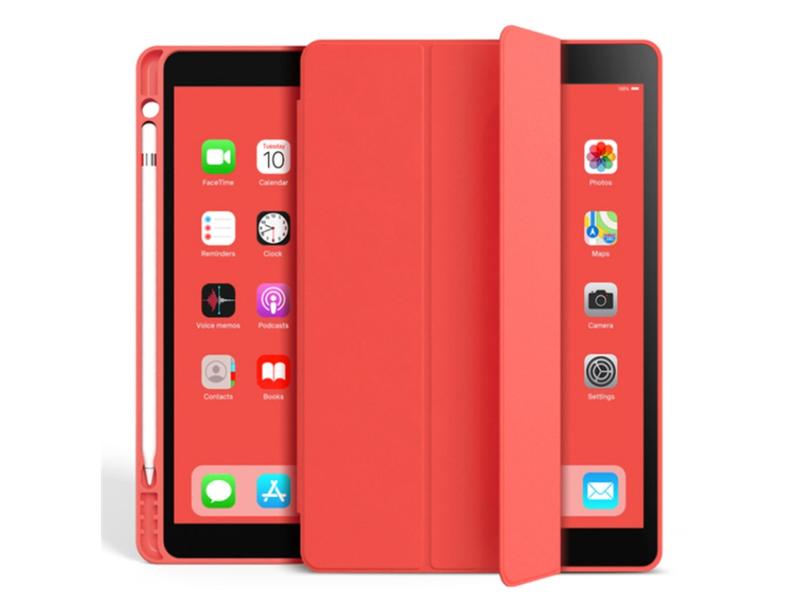 Capa Para Ipad 10 10.9 Polegadas Com Ranhura Para Caneta Em 3 Dobras Vermelho