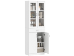 Aparador Alto De Cocina, Mueble De Cocina, 4 Puertas (2 De Ellas De Cristal), Cajones, Estantes Ajustables, 60x35x180cm, Blanco