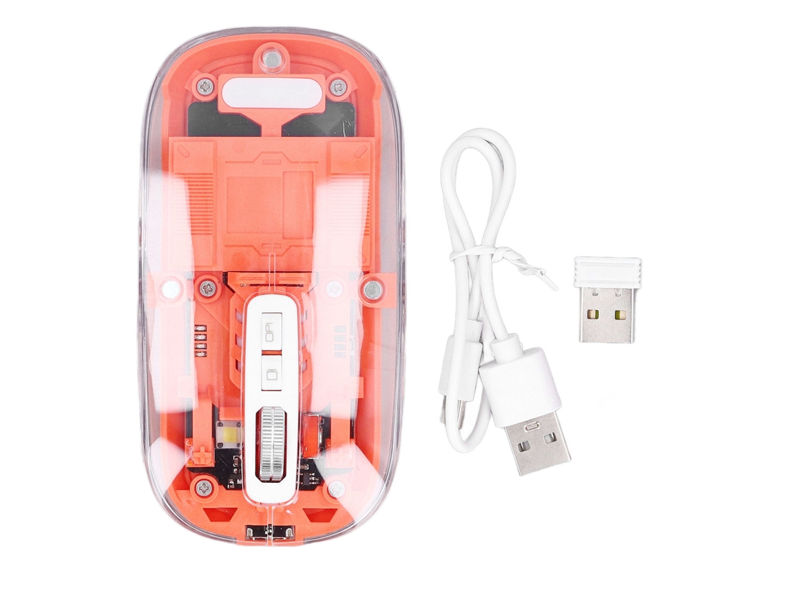 Mouse Sem Fio Bluetooth 2.4ghz 3 Modos Sílencio Dpi Ajustável Transparente Recarregável Para Pc Laptop Laranja
