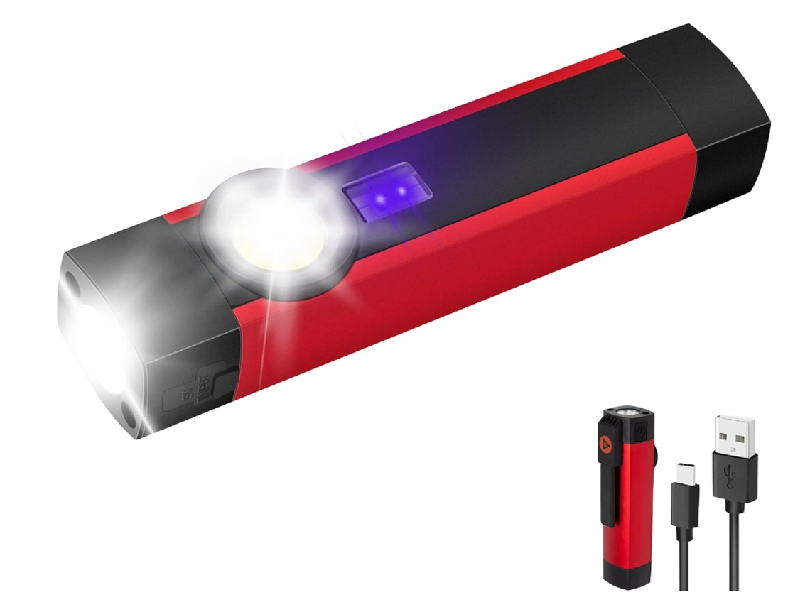 Linterna Led Pequeña De 800 Lúmenes, Luz De Trabajo Cob Recargable Y Superbrillante, Base Magnética Y Clip De Bolsillo, 4 Modos Con Luz Uv (