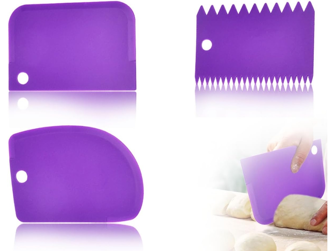 Espátula para repostería - Plato - Cortador - Plástico - Para hacer repostería (3 unidades, color morado, 3 tamaños)