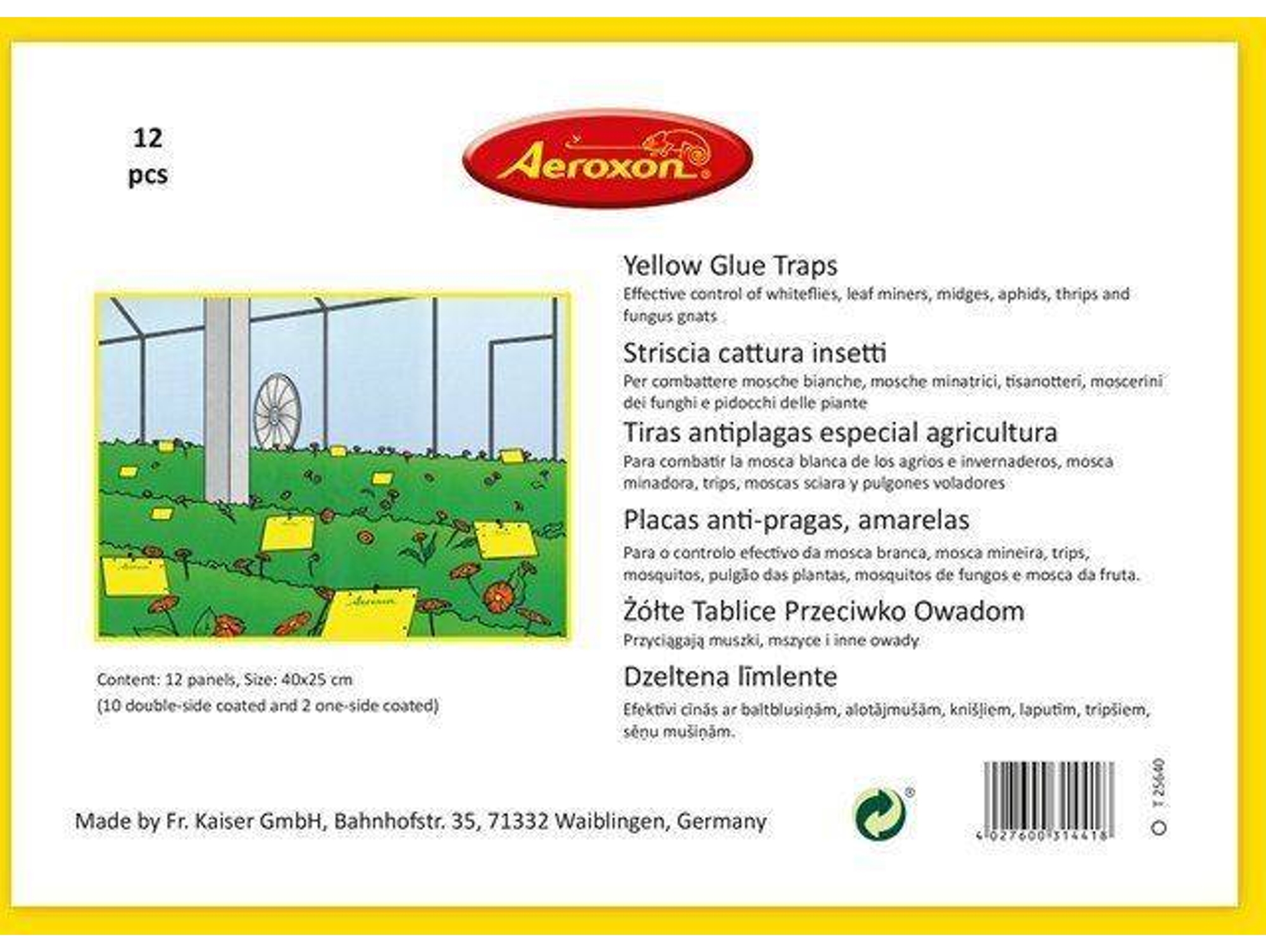 Trampa Adhesiva para Insectos AEROXON 40 x 25cm 12 Tiras