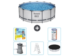 Piscina BESTWAY Round Steel Pro MAX - 396 x 122 cm - Gris - Bomba incluida - Escalera - Cobertor Paquete de mantenimiento - Filtrar