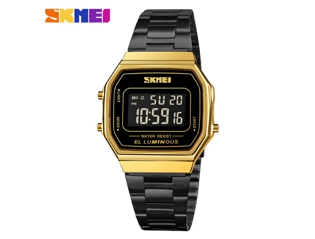 Reloj Digital para Hombre Cronómetro con Alarma Deportiva Relojes de Pulsera Cuadrados Impermeables-Cinturón Negro de Concha Dorada LUUCOZK