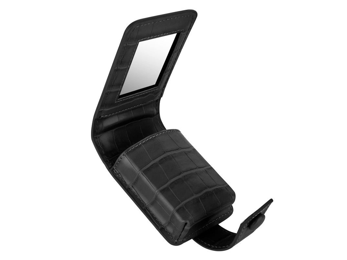2026-linjou Estuche De Piel Pu Suave Para Labiales Con Espejo Organizador De Maquillaje Portátil (negro)